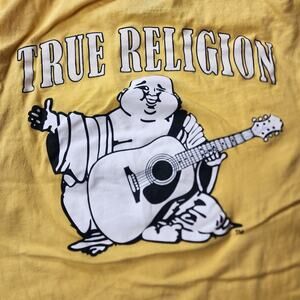 True Religion T Shirt Men Medium Graphic Tee Buddha Guitar Logo Streetwear Top